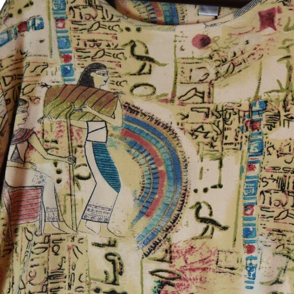 Chico’s Size 3 Egyptian Print Long Sleeve Top 100% Cotton Artsy Graphic Blouse - Picture 3 of 6
